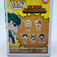 FUNKO POP! ANIMATION MY HERO ACADEMIA: DEKU #596 (FULL COWL) (AUTOGRAPHED/SIGNED BY JUSTIN BRINER) (JSA COA) (CUSTOM ARTWORK) (GLOW) (ENTERTAINMENT EARTH EXCLUSIVE STICKER)