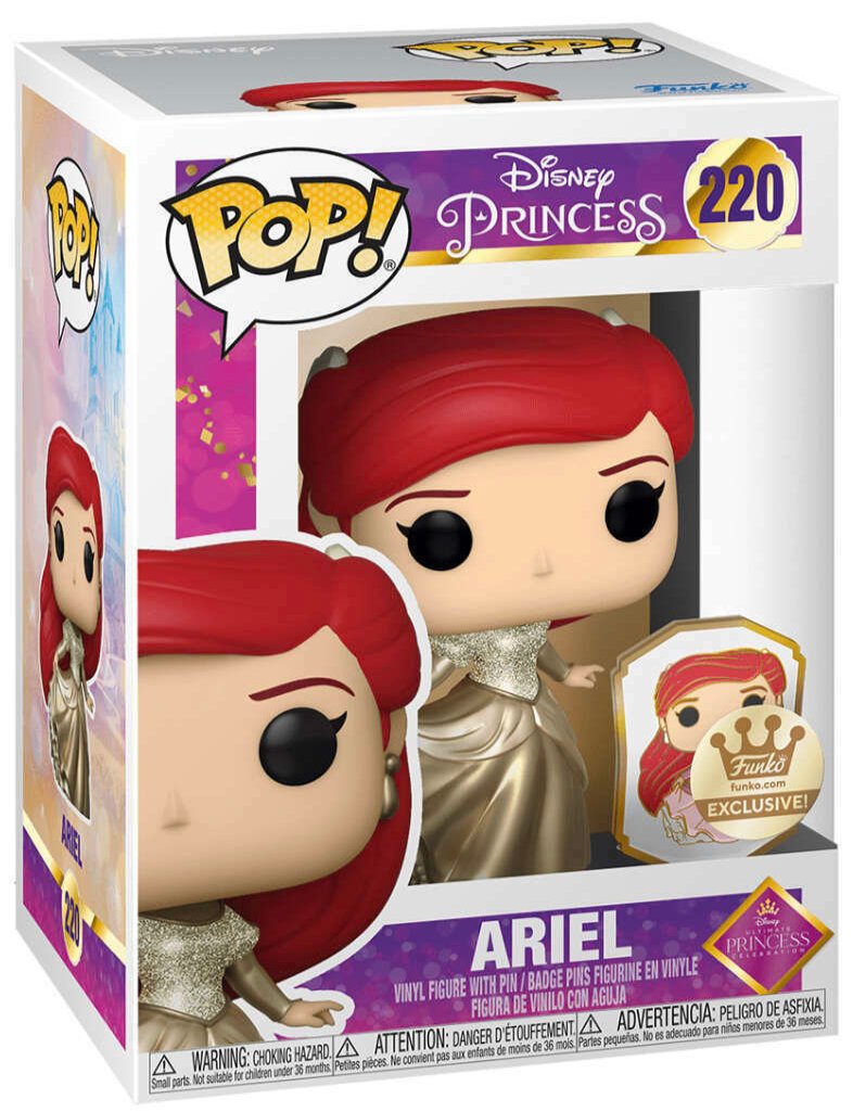 FUNKO POP! DISNEY PRINCESS: DANCING ARIEL W/ PIN (GOLD DRESS ) #220 (FUNKO SHOP EXCLUSIVE STICKER)