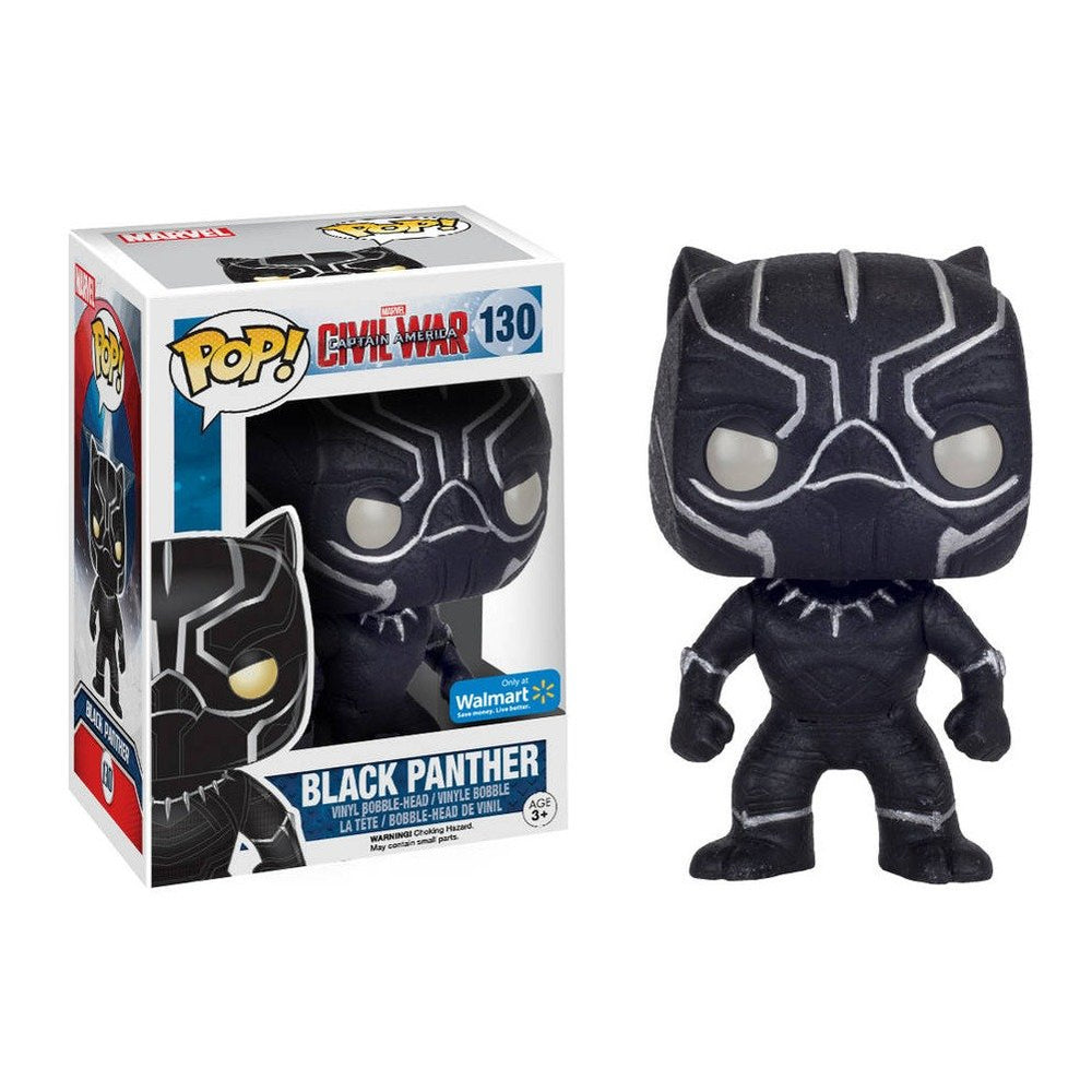 FUNKO POP! MARVEL CAPTAIN AMERICA CIVIL WAR: BLACK PANTHER (ONYX GLITTER) #130 (WALMART EXCLUSIVE STICKER)