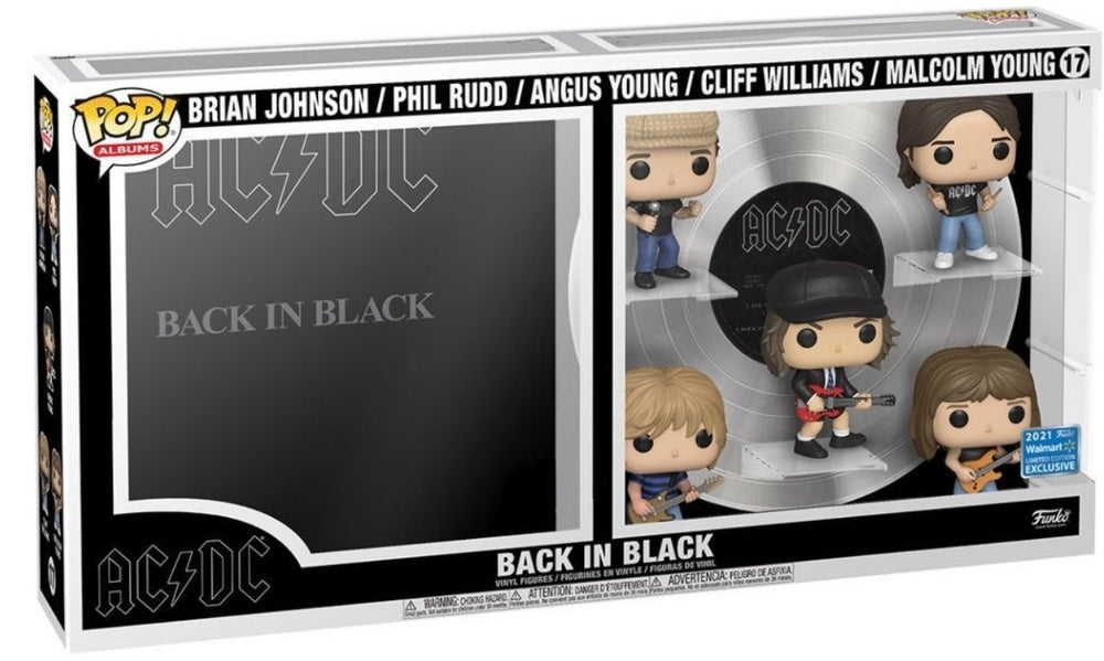 FUNKO POP! ALBUMS ROCKS AC/DC: BRIAN JOHNSON / PHIL RUDD / ANGUS YOUNG / CLIFF WILLIAMS / MALCOLM YOUNG #17 (DELUXE) (BACK IN BLACK) (2021 WALMART EXCLUSIVE STICKER)