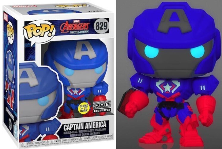 FUNKO POP! MARVEL AVENGERS MECH STRIKE: CAPTAIN AMERICA #829 (GLOW) (F.Y.E. EXCLUSIVE STICKER)