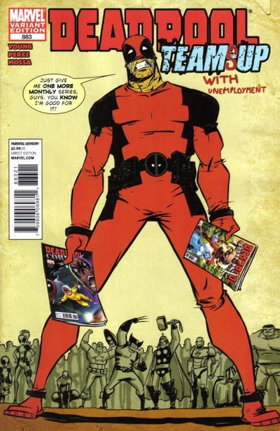 MARVEL COMICS DEADPOOL TEAM-UP ISSUE #883 (W/ UNEMPLOYMENT) (SKOTTIE YOUNG GIANT DEADPOOL HOLDING COMICS VARIANT COVER) (MAY 2011)
