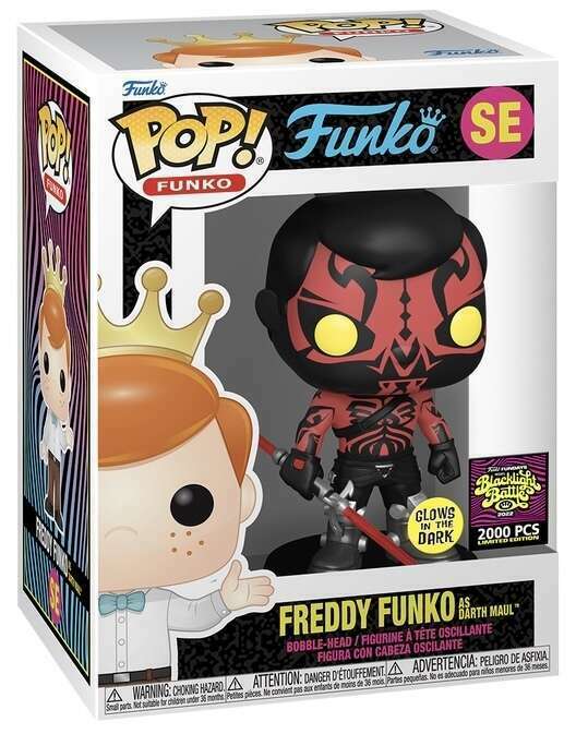 FUNKO POP! STAR WARS FREDDY FUNKO AS DARTH MAUL #SE (GLOW) (LE 2,000) (2022 BLACKLIGHT BATTLE EXCLUSIVE STICKER)