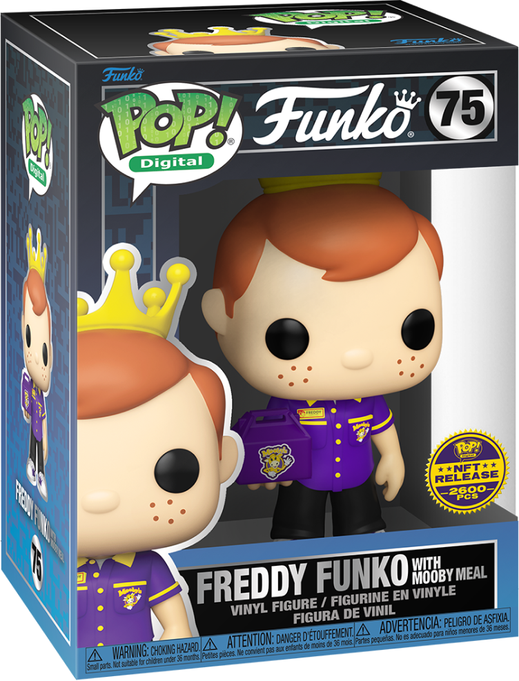 FUNKO POP! DIGITAL MOVIES FREDDY FUNKO / JAY AND SILENT BOB: FREDDY FUNKO WITH MOOBY MEAL #75 (NFT ROYALTY REDEEMABLE / LE 2600) (📌 CONDITION 9.5)