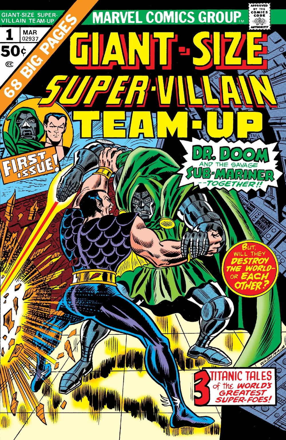 MARVEL COMICS SUPER-VILLAIN TEAM-UP ISSUE #1 (GIANT-SIZE) (1ST ALLIANCE OF DOCTOR DOOM AND SUB-MARINER) (MAR 1975) (📌 CONDITION 7.0)