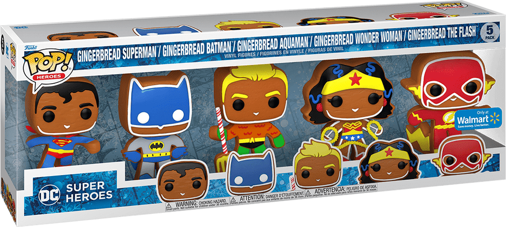 FUNKO POP! DC HEROES GINGERBREAD SUPERMAN / GINGERBREAD BATMAN / GINGERBREAD AQUAMAN / GINGERBREAD WONDER WOMAN / GINGERBREAD THE FLASH (5-PACK) (WALMART EXCLUSIVE STICKER)