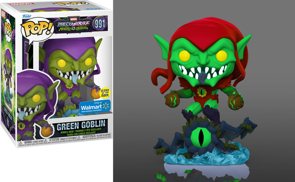 GREEN GOBLIN #991 (GLOW) (WALMART EXCLUSIVE STICKER) (MECH STRIKE MONSTER HUNTER) FUNKO POP