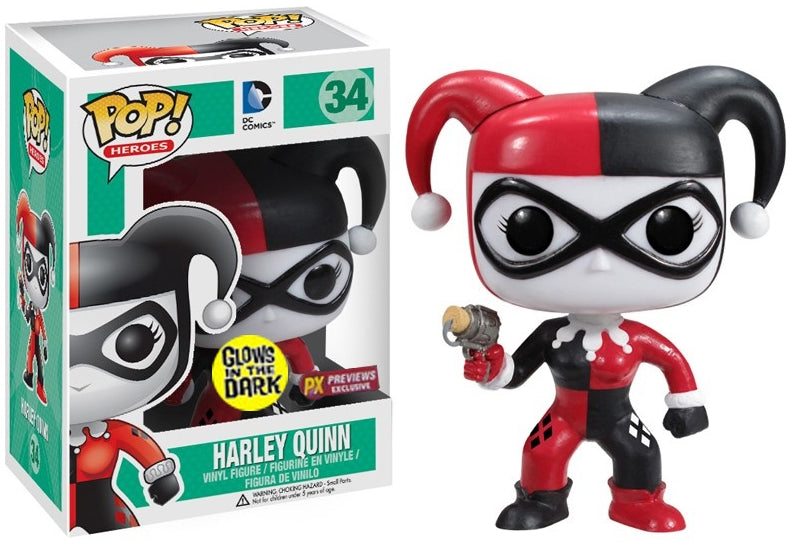 FUNKO POP! DC HEROES GLOW HARLEY QUINN #34 (2014 RELEASE / LARGE GLOW STICKER) (PREVIEWS EXCLUSIVE STICKER)