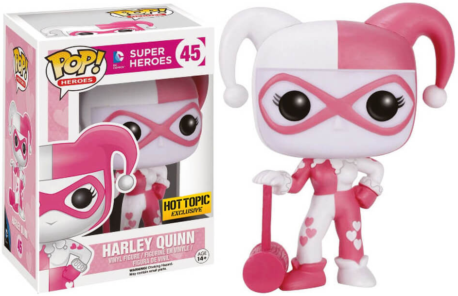 FUNKO POP! DC HEROES PINK HEARTS HARLEY QUINN #45 (HOT TOPIC EXCLUSIVE STICKER)