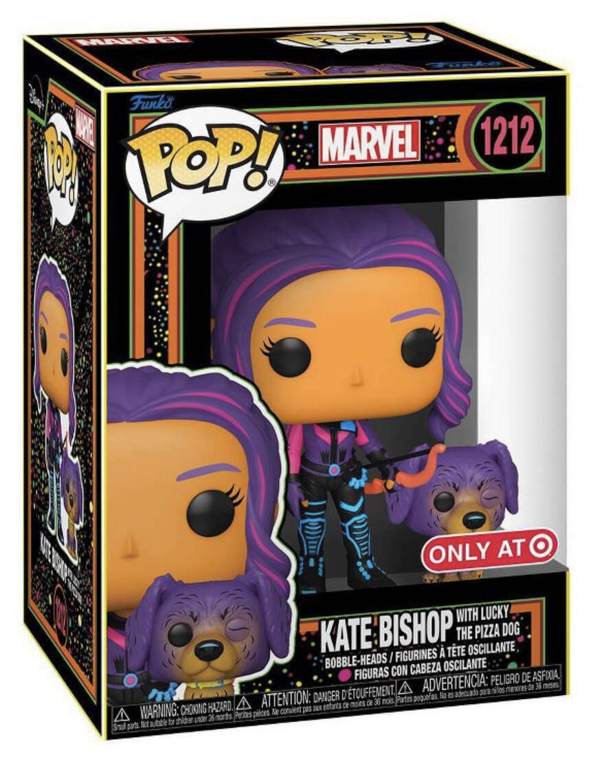 KATE BISHOP WITH LUCKY THE PIZZA DOG #1212 (BLACKLIGHT) (TARGET EXCLUSIVE STICKER) FUNKO POP