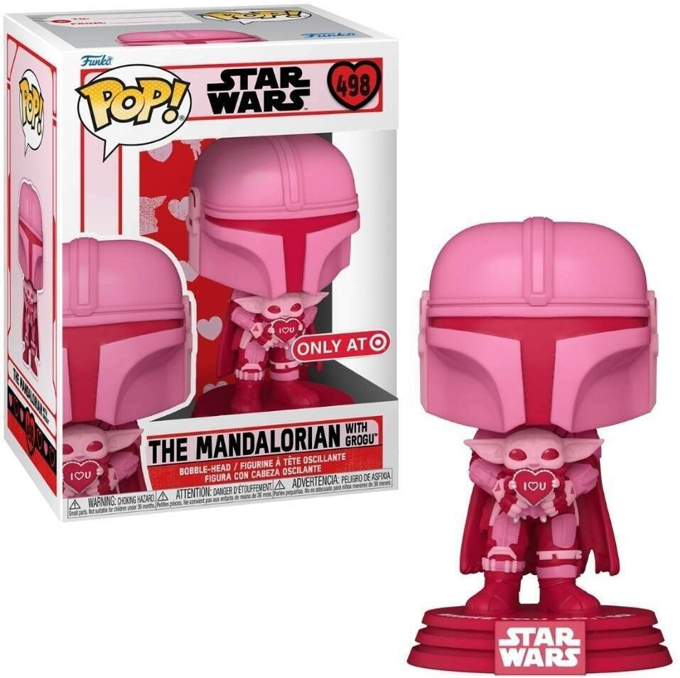 THE MANDALORIAN WITH GROGU #498 (PINK/VALENTINE) (TARGET EXCLUSIVE STICKER) (STAR WARS) FUNKO POP