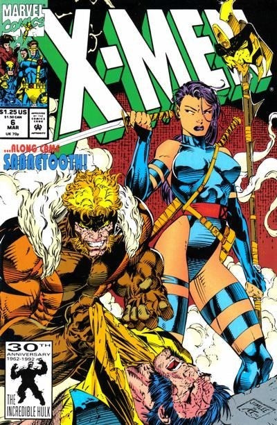 MARVEL COMICS X-MEN ISSUE #6 VOL #2 (SABRETOOTH ORIGIN) (DIRECT EDITION) (MAR 1992)