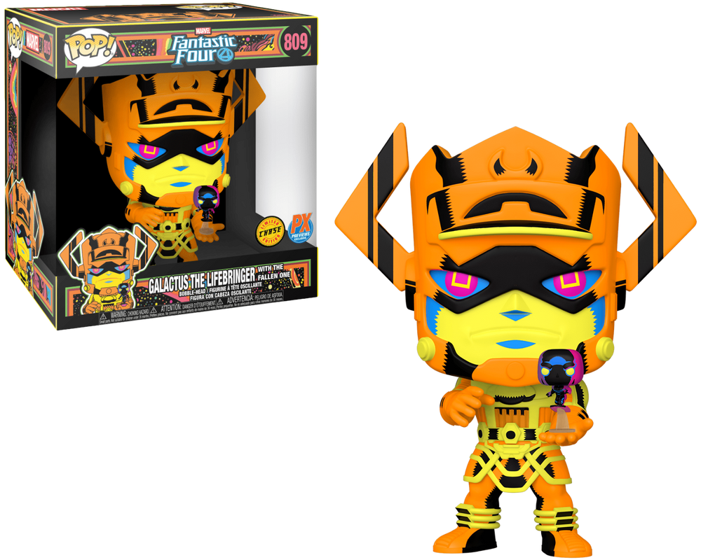GALACTUS THE LIFEBRINGER WITH THE FALLEN ONE #809 (CHASE) (10 INCH) (PREVIEWS EXCLUSIVE STICKER) (SILVER SURFER) (BLACKLIGHT)(FANTASTIC FOUR) FUNKO POP