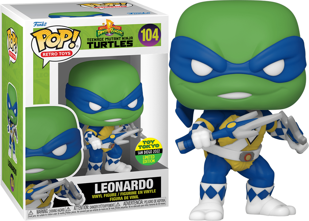 LEONARDO #104 (RETRO) (2022 TOY TOKYO/SDCC EXCLUSIVE STICKER) (POWER RANGERS) (TEENAGE MUTANT NINJA TURTLES) (TMNT) FUNKO POP