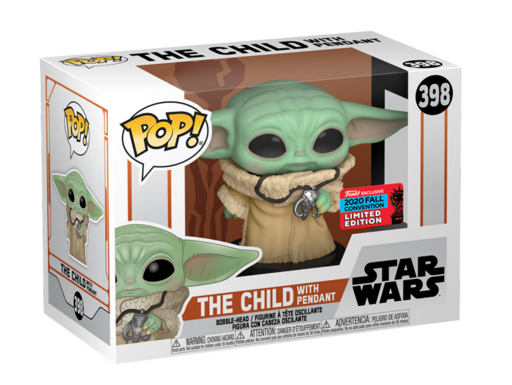 FUNKO POP! STAR WARS THE MANDALORIAN: THE CHILD WITH PENDENT #398 (2020 FALL CONVENTION STICKER) (GROGU)