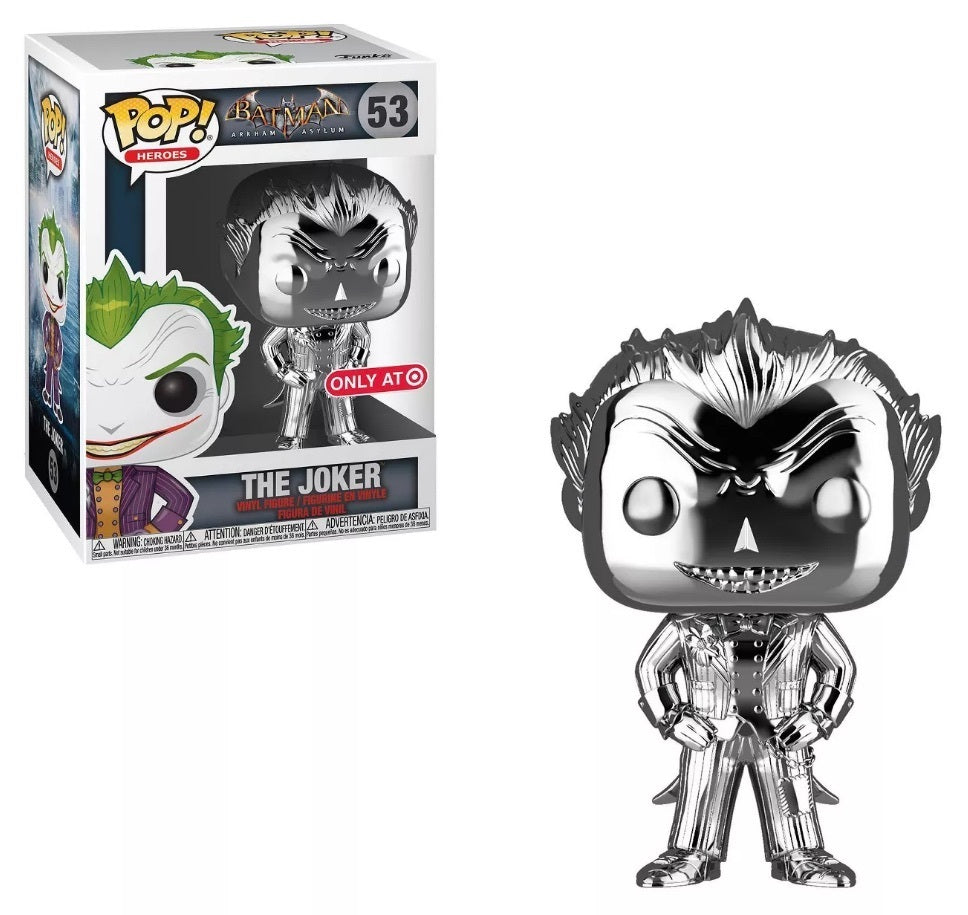 FUNKO POP! DC HEROES BATMAN ARKHAM ASYLUM: THE JOKER (SILVER CHROME) #53 (TARGET EXCLUSIVE STICKER)